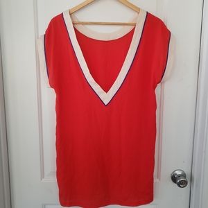 3/$20 I❤H81red & cream v-neck top sz M